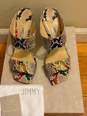 Jimmy Choo Hira 85 Glossy Rainbow Embossed Snakeskin Heels
